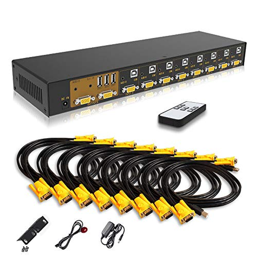 VGA KVM Switch 8 Port in 2 Out Switcher 8x2 Podporuje základní sdílení klávesnice a myši audio USB zařízení sdílení 8 počítačů